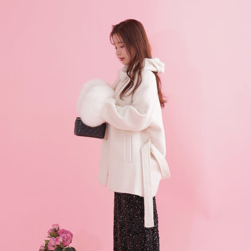 【PRE ORDER】Fur Sleeves Wool Coat - MAISON MARBLE