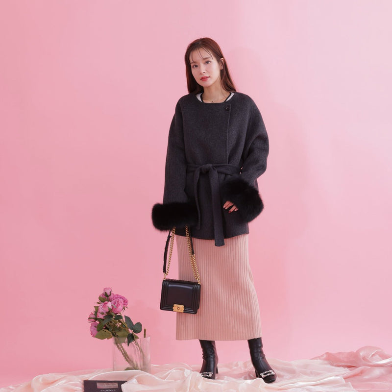 【PRE ORDER】Fur Sleeves Wool Coat - MAISON MARBLE