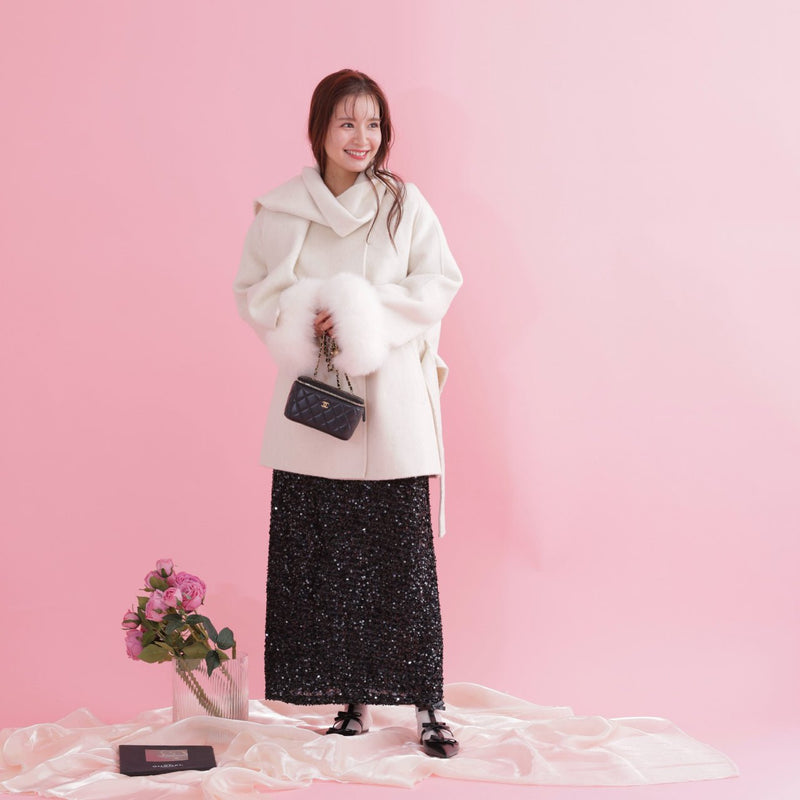 【PRE ORDER】Fur Sleeves Wool Coat - MAISON MARBLE