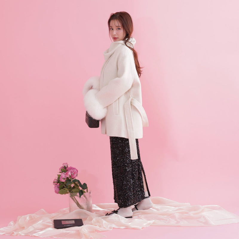 【PRE ORDER】Fur Sleeves Wool Coat - MAISON MARBLE