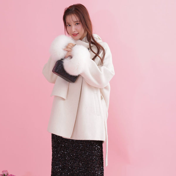 【PRE ORDER】Fur Sleeves Wool Coat - MAISON MARBLE