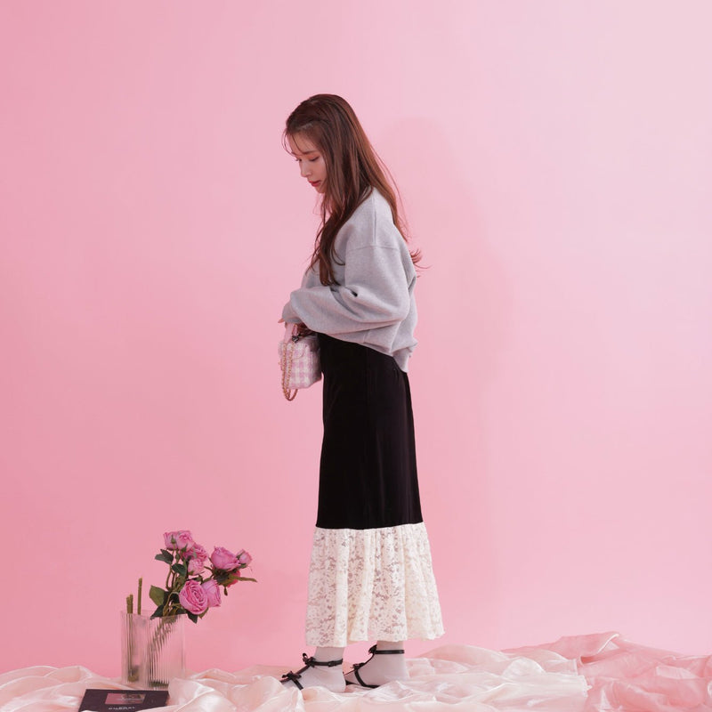 Velour Lace Skirt - MAISON MARBLE